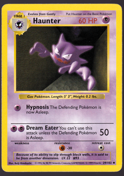 Haunter Shadowless 29/102 Base Set Pokemon TCG Card 1999 HP - Image 1