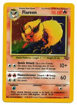 Pokemon Card: Flareon HOLO 3/64 Jungle Set Vintage Rare! GD - Image 1