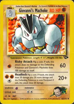 Giovanni's Machoke 042/132 Unlimited Gym Challenge Pokemon Card NM - Image 1