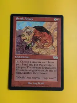 Sneak Attack. Rare Enchantment MTG Card. Urza's Saga. Old Vintage - Image 1