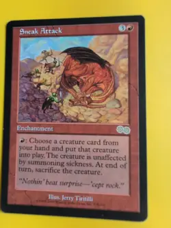 Sneak Attack. Rare Enchantment MTG Card. Urza's Saga. Old Vintage - Image 2