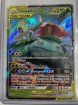 Pokemon TCG Celebi & Venusaur GX Holo Ultra Rare Card Sun & Moon Team Up 1/181 - Image 2