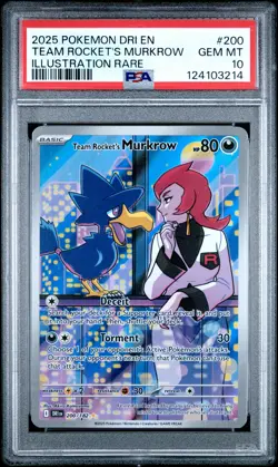 2025 Pokemon TCG Team Rocket's Murkrow #200 Illustration Rare PSA 10 - Image 1