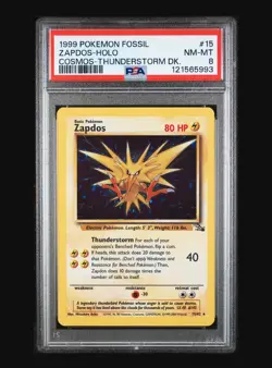 ZAPDOS 15/62 COSMOS THUNDERSTORM HOLO FOSSIL POKEMON CARD PSA 8 NM-MINT SWIRL🌀 - Image 4