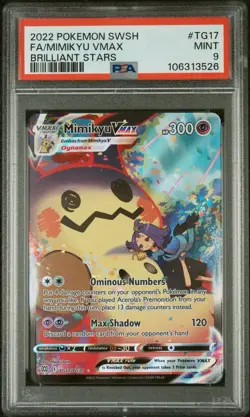2022 POKEMON SWORD & SHIELD BRILLIANT STARS #TG17 FULL ART/MIMIKYU VMAX PSA 9 - Image 1