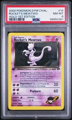 2000 Pokemon Gym Challenge 14 Rocket's Mewtwo Holo 1st Edition PSA 8 Nm Mt - Image 1