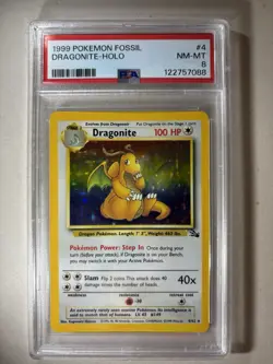 1999 POKEMON FOSSIL #4 DRAGONITE-HOLO PSA 8 Must See💥 - Image 1