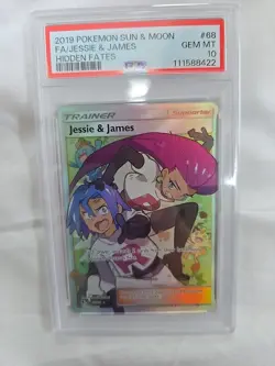 Jessie and James 68/68 Hidden Fates PSA 10 Gem Mint Full Art Pokemon Card - Image 1