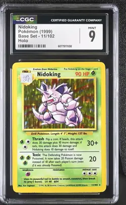 CGC 9 MINT Nidoking 1999 Base Set 11/102 Holo Pokemon Card - Image 1