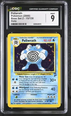 CGC 9 MINT Poliwrath 2000 Base Set 2 15/130 Holo Pokemon Card - Image 1