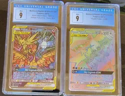 2 CGC Pokemon Cards - Moltres Zapdos Articuno GX SM210 (9) & M Z A GX 69/68 (9) - Image 1
