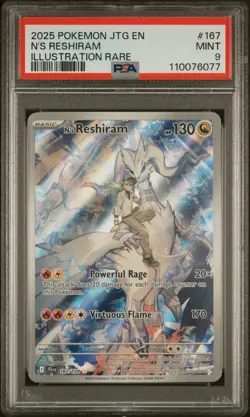 2025 POKEMON JTG EN-JOURNEY TOGETHER ILLUSTRATION RARE #167 N'S RESHIRAM PSA 9 - Image 1
