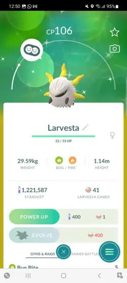 Pokemon Go (Stage 35) Shiny Larvesta ( 73 Shinys ) ( Reduced) - Image 2