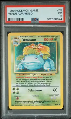 1999 POKEMON BASE SET UNLIMITED #15 VENUSAUR-HOLO PSA 5 - Image 1