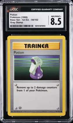 1999 POKEMON (1999) BASE SET - 1ST ED., GRAY STAMP #94/102 POTION CGC 8.5 - Image 1