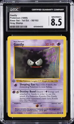 1999 POKEMON (1999) BASE SET - 1ST ED., GRAY STAMP #50/102 GASTLY CGC 8.5 - Image 1