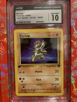 CGC 10 GEM MINT Machop 59/82 1st Edition Team Rocket Pokemon Card - Image 1