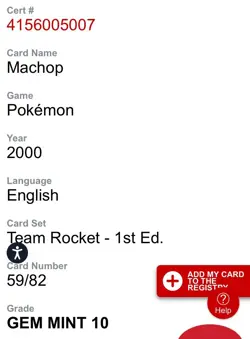 CGC 10 GEM MINT Machop 59/82 1st Edition Team Rocket Pokemon Card - Image 3