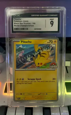 2024 Pokemon World Championships Pikachu Black Star Promo #190 CGC 9 - Image 1