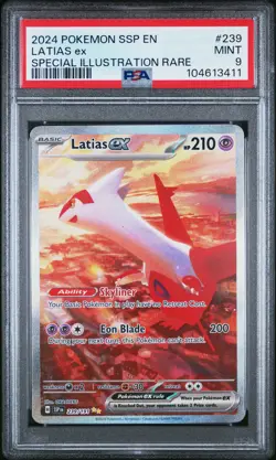 2024 POKEMON SSP EN-SURGING SPARKS SPECIAL ILLUSTRATION RARE LATIAS EX PSA 9 - Image 1