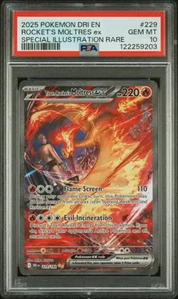 2025 POKEMON DRI EN-DESTINED RIVALS #229 TEAM ROCKET'S MOLTRES EX PSA 10 - Image 1