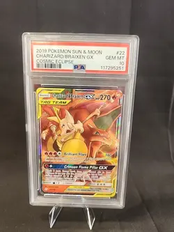 2019 POKEMON SUN & MOON COSMIC ECLIPSE #22 CHARIZARD & BRAIXEN GX PSA 10 - Image 1