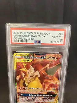 2019 POKEMON SUN & MOON COSMIC ECLIPSE #22 CHARIZARD & BRAIXEN GX PSA 10 - Image 2