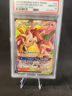 2019 POKEMON SUN & MOON COSMIC ECLIPSE #22 CHARIZARD & BRAIXEN GX PSA 10 - Image 3