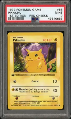 1999 POKEMON BASE SET 1ST EDITION-RED CHEEKS #58 PIKACHU PSA 9 - Image 1