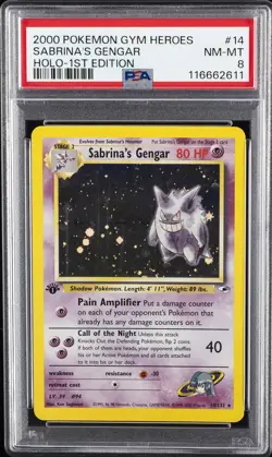 2000 POKEMON GYM HEROES HOLO-1ST ED #14 SABRINA'S GENGAR PSA 8 - Image 1
