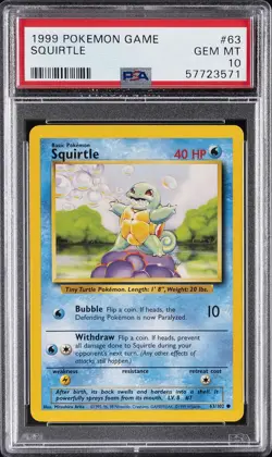 1999 POKEMON GAME #63 SQUIRTLE PSA 10 - Image 1