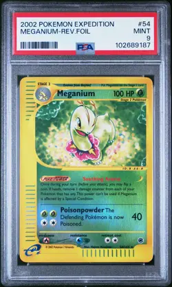 2002 POKEMON EXPEDITION #54 MEGANIUM-REVERSE FOIL PSA 9 - Image 1