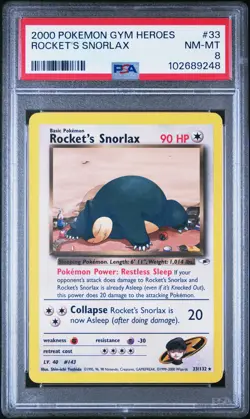 2000 POKEMON GYM HEROES #33 ROCKET'S SNORLAX PSA 8 - Image 1