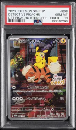 2023 POKEMON JAPANESE SV-P PROMO #098 DETECTIVE PIKACHU PSA 10 - Image 1