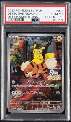 2023 POKEMON JAPANESE SV-P PROMO #098 DETECTIVE PIKACHU PSA 10 - Image 1