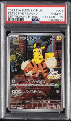 2023 POKEMON JAPANESE SV-P PROMO #098 DETECTIVE PIKACHU PSA 10 - Image 1