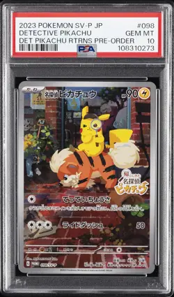 2023 POKEMON JAPANESE SV-P PROMO #098 DETECTIVE PIKACHU PSA 10 - Image 1