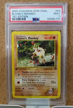 Blaine's Mankey Pokemon Card 63/132 Gym Challenge 1st Edition Non-Holo Psa 9 - Image 1