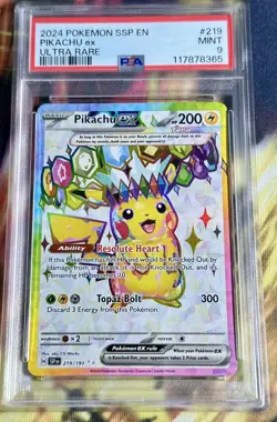 Pikachu EX Surging Sparks PSA 9 #219 /191 Pokemon Card 2024 SSP - Image 1