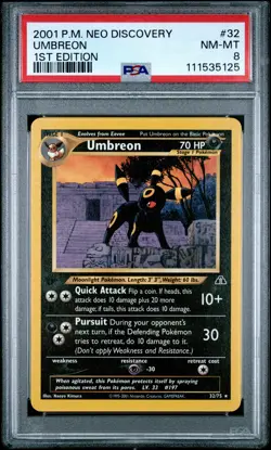 2001 POKEMON NEO DISCOVERY 1ST ED #32 UMBREON PSA 8 - Image 1