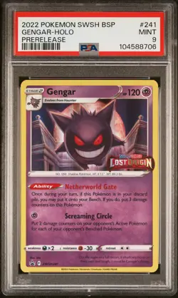 2022 POKEMON SWSH BLACK STAR PROMO PRERELEASE #241 GENGAR-HOLO PSA 9 - Image 1