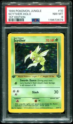 PSA 8 Scyther 1st Edition Holo Rare Jungle 1999 Pokemon Card #10 - Image 1