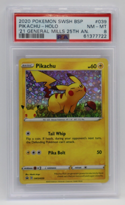 2020 Pokemon SWSH Black Star Promo General Mills Holo #039 - PSA 8 - PIKACHU - Image 1