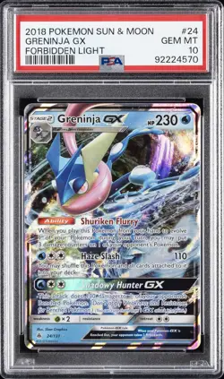 2018 POKEMON SUN & MOON FORBIDDEN LIGHT #24 GRENINJA GX PSA 10 - Image 1