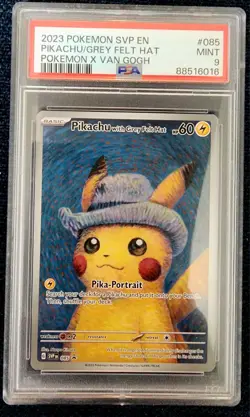 Pikachu Grey Felt Hat 2023 SVP #085 Van Gogh Promo Pokemon Card Mint PSA 9!! - Image 1
