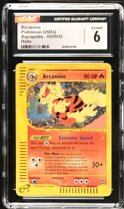POKEMON CGC 6 Arcanine H2/H32 2003 Aquapolis Rare Holo *4106 - Image 1