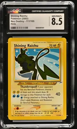 POKEMON CGC 8.5 NM/MINT Neo Destiny Shining Raichu 111/105 Secret Rare Holo *041 - Image 1