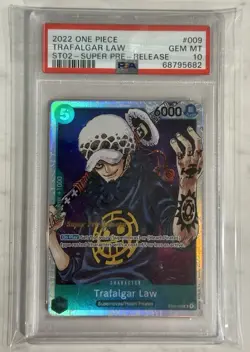 TRAFALGAR LAW ST02-009 SR SUPER PRE-RELEASE PSA 10 GEM MINT, 2022 ONE PIECE CARD - Image 1