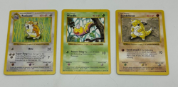 Base Set "Shadowless" Pokemon Cards (Lot of 3) Raticate, Weedle, & Sandshrew - Image 1