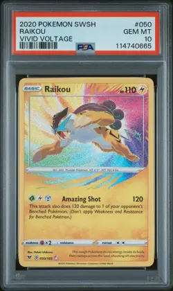 2020 POKEMON SWORD & SHIELD VIVID VOLTAGE #050 RAIKOU PSA 10 - Image 1